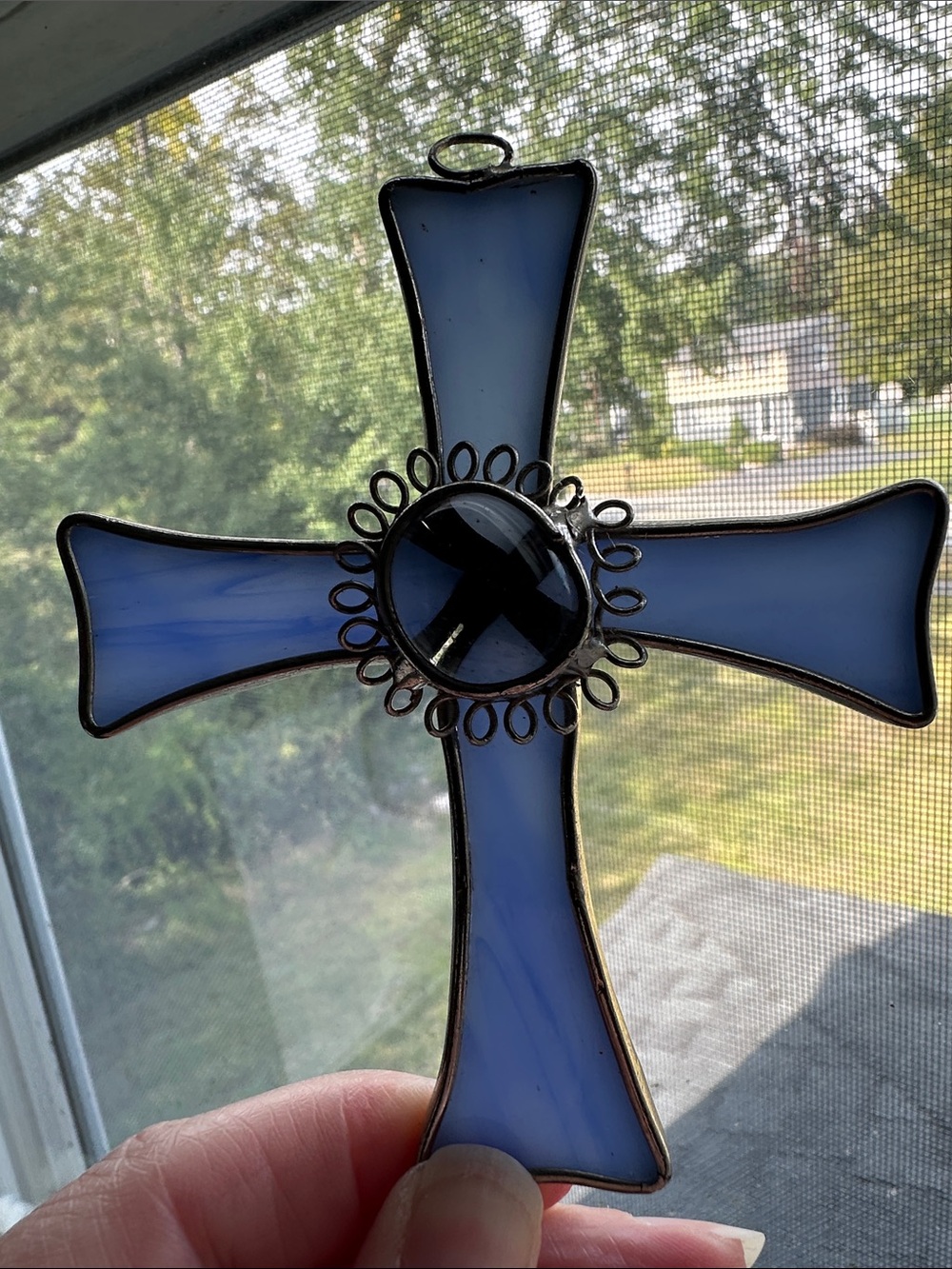 Blue Stained Glass Cross Window Hanging -
Art. ✝️